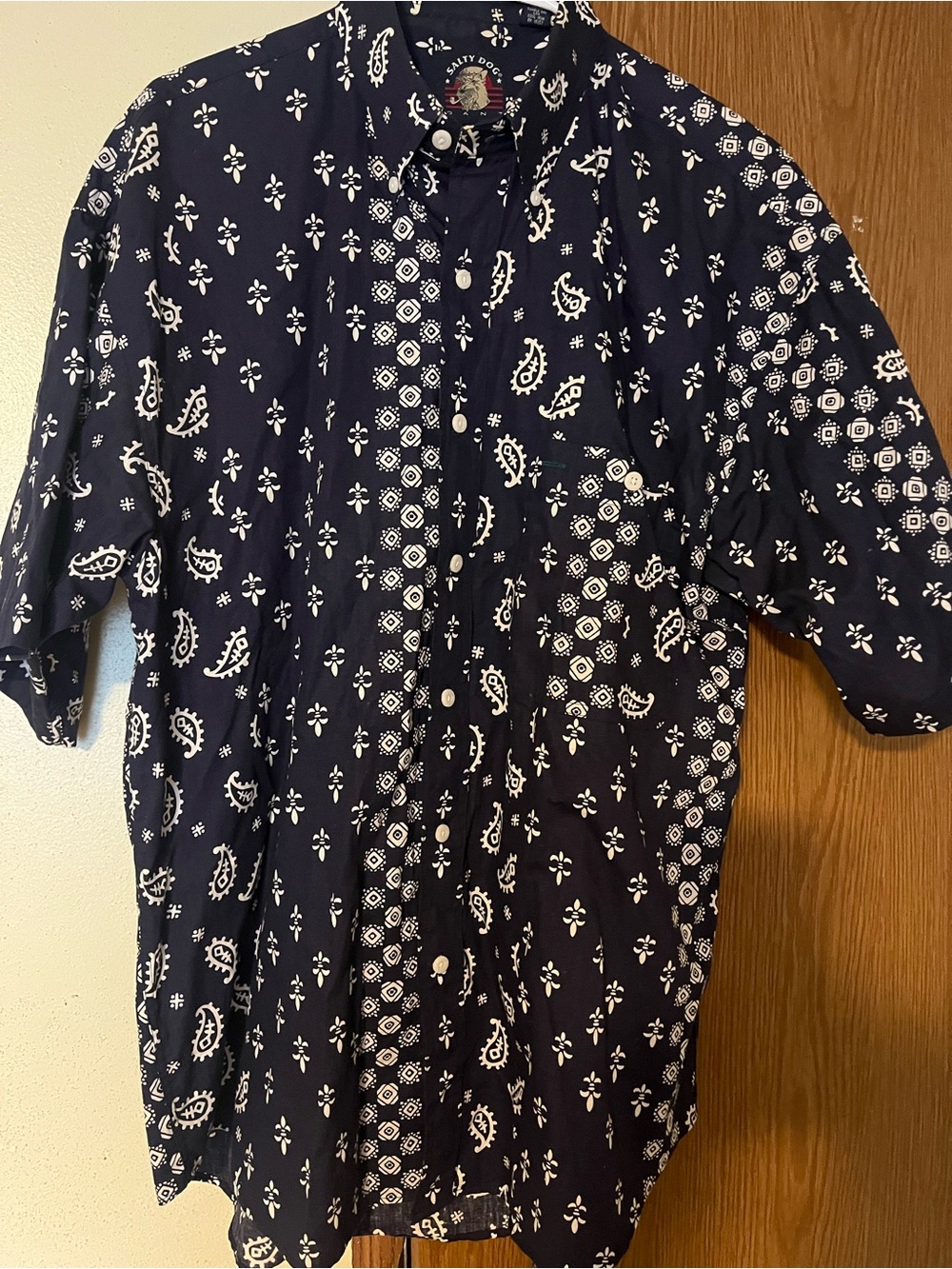 Salty Dog Imperial Poplin Mens Navy Blue Paisley & Bandana Print Button Up